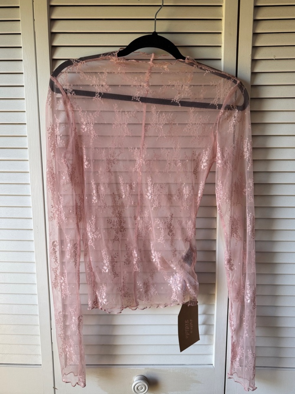 Listicle Blush Pink Sheer Floral Lace Long Sleeve Top